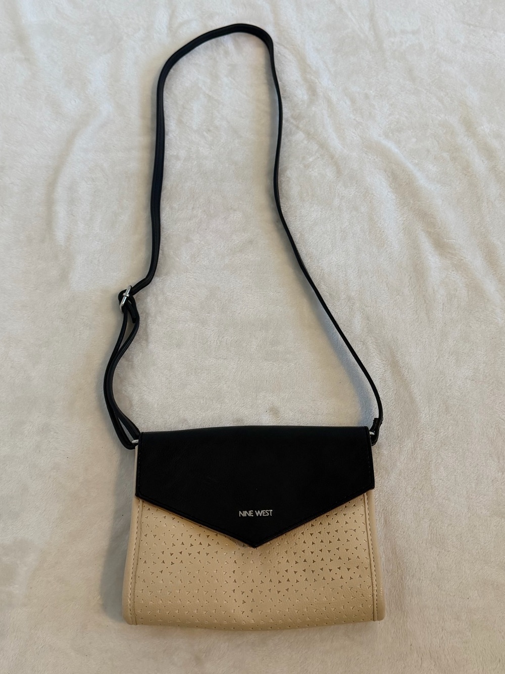Nine West Black and Beige Perforated Crossbody Bag